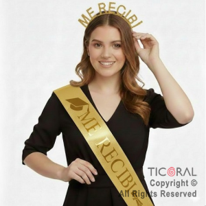 SET VINCHA Y BANDA ME RECIBI CON STRASS ORO X 1